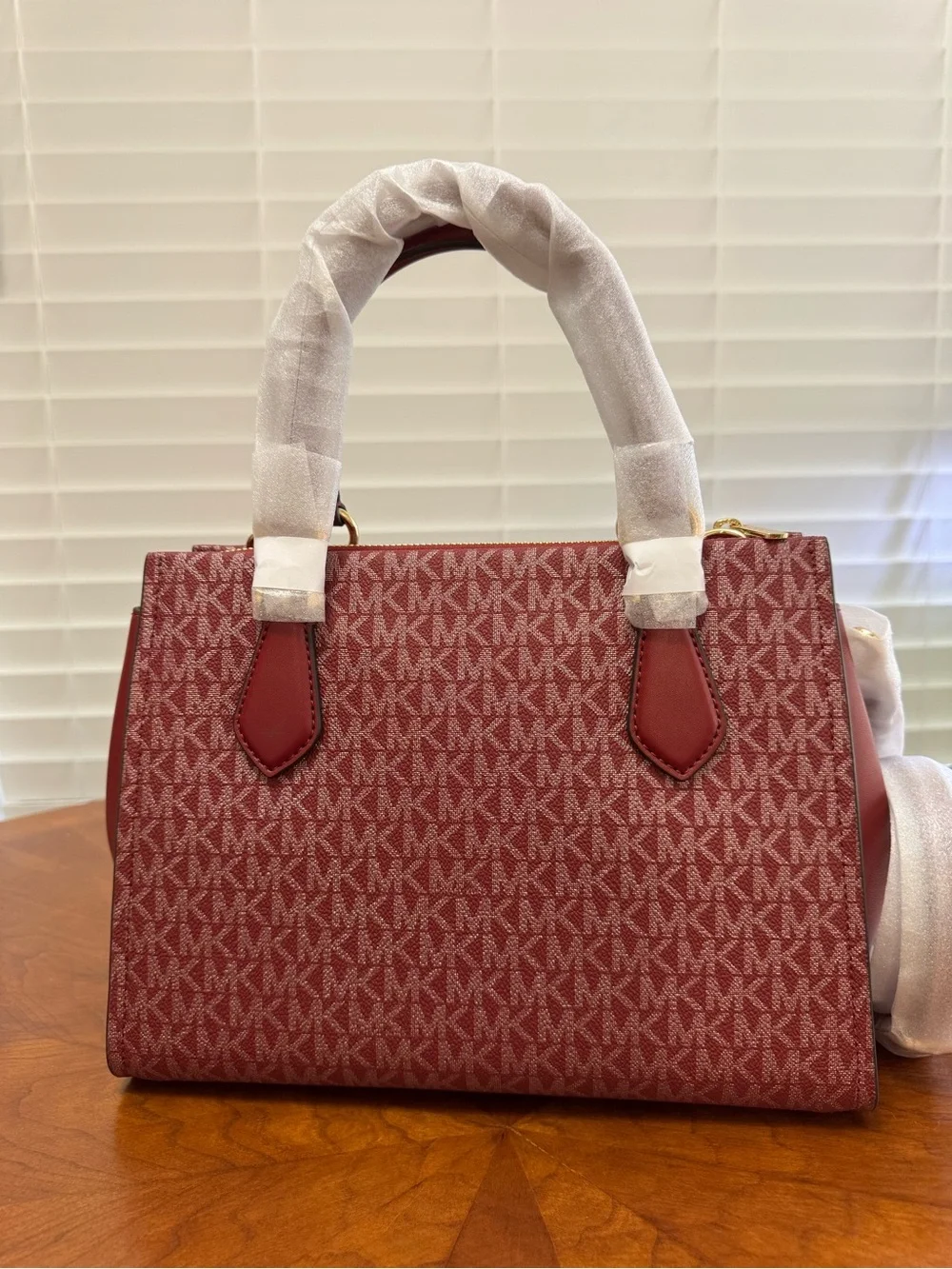 Michael Kors Red Burgundy Signature Satchel with Matching Wristlet